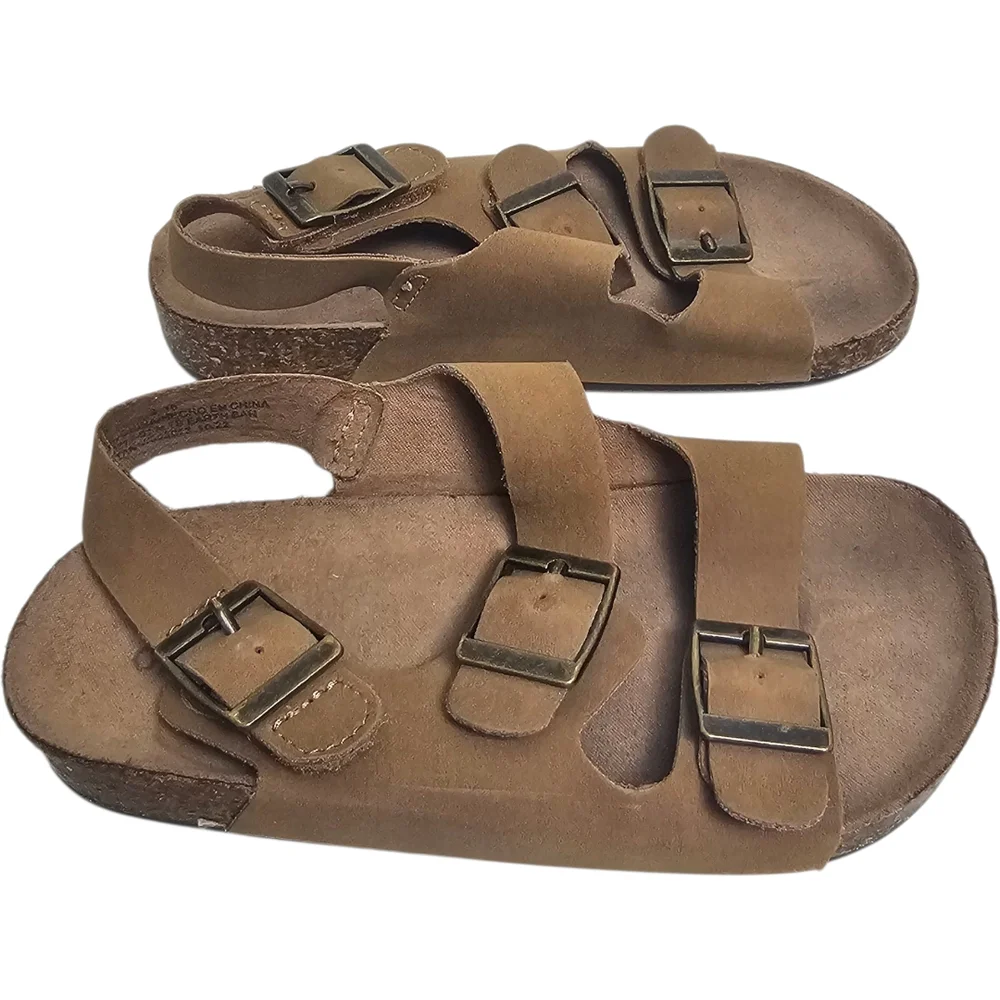 Old Navy Kids' Size 9 Tan Brown Triple Buckle Faux Leather Sandals